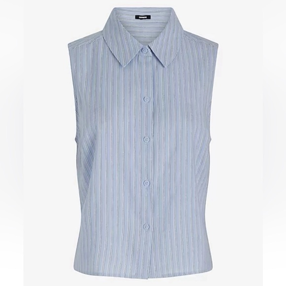 Express Women's Linen-Blend Pinstripe Sleeveless Button Up Shirt Size XL NWT $58 - Picture 5 of 16